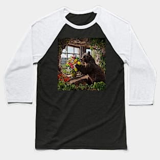 watercolor bear with garden and mixed flowers Baseball T-Shirt